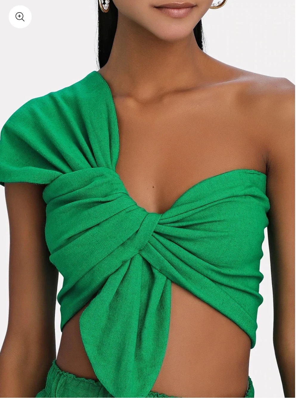 Just Bee Queen Silvia Bandeau Sol Top Green Linen One Shoulder Crop Top Size XS